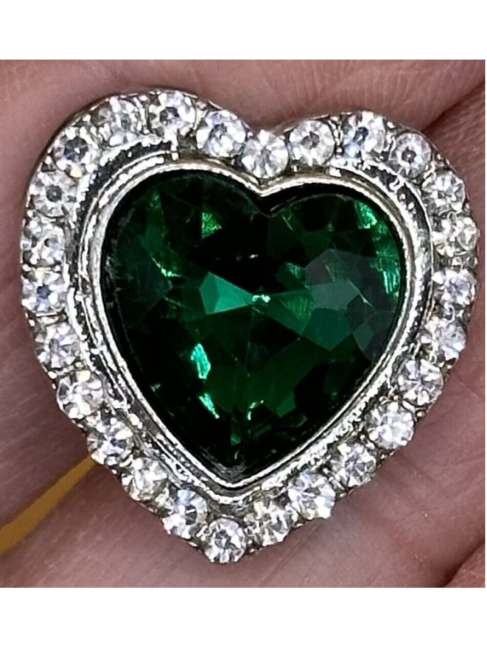 Ginger Snap #229 "Green Sparkling Heart & Rhinestones” For 18mm Snap Jewelry NWT